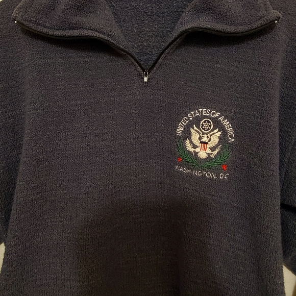 United States Of America Washington DC Front Zip Vntg-Sweater - M/ Grayish Blue- - Picture 3 of 9